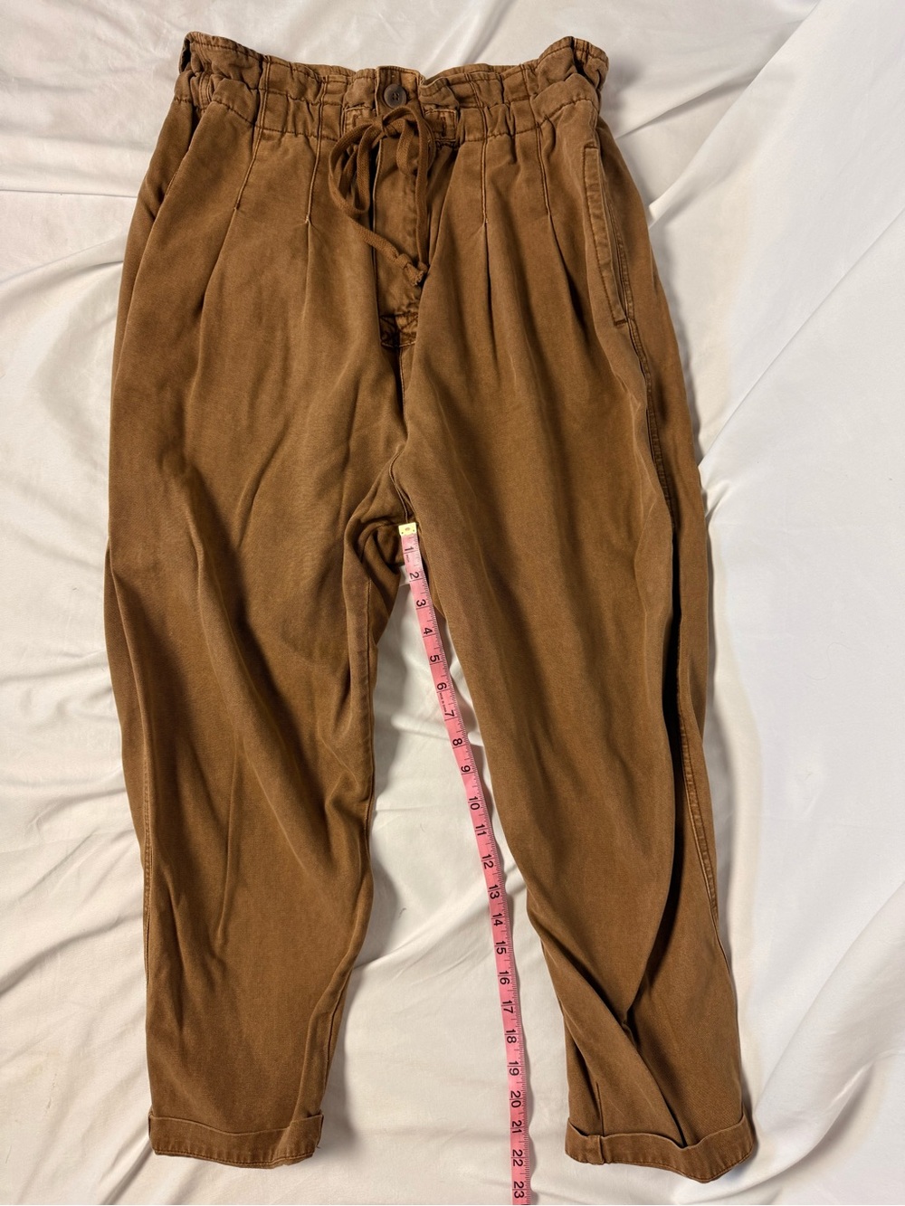 Free People Cropped Paperbag Waist Drawstring Pants in Brown